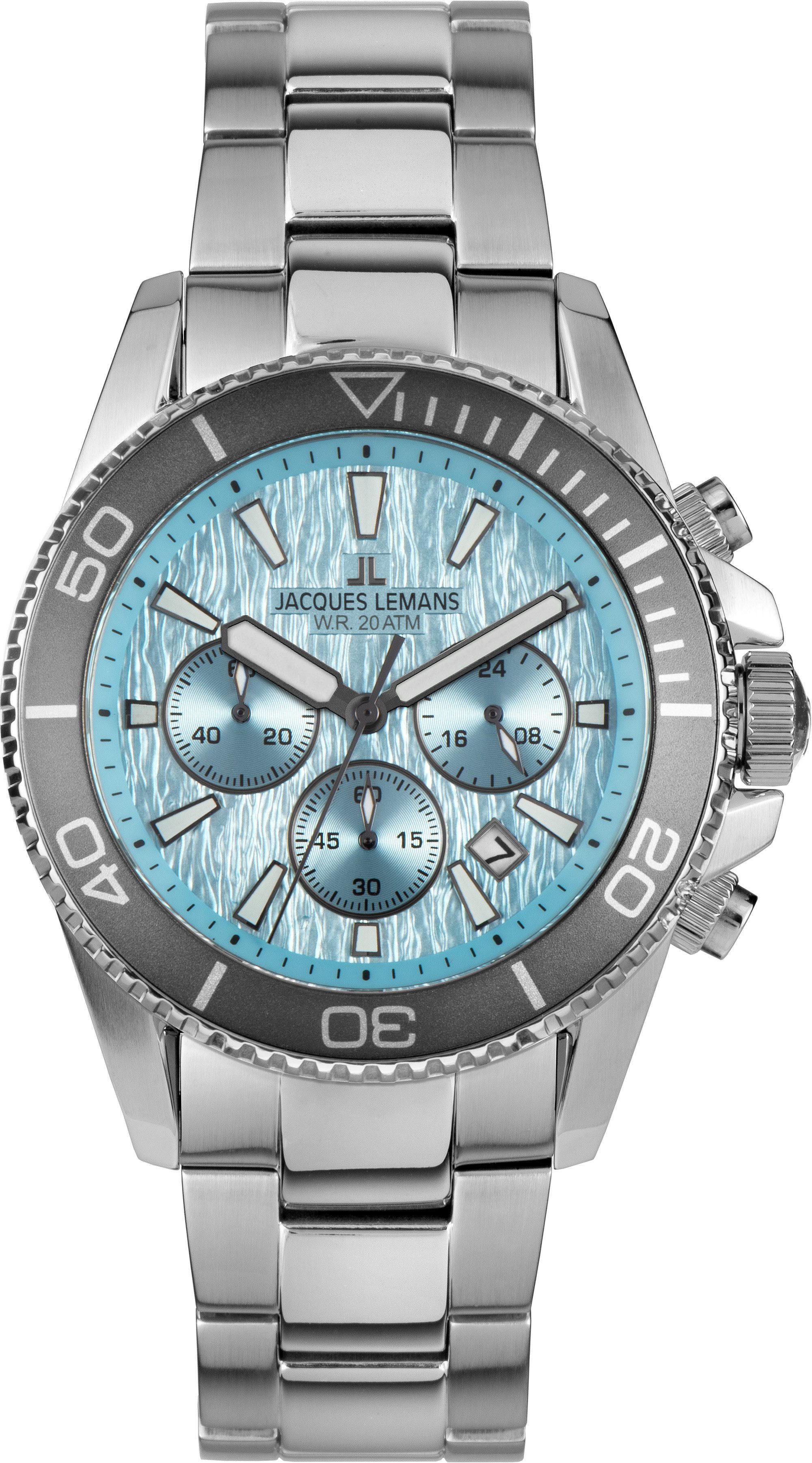 Jacques Lemans Chronograph Liverpool Diver 1-2206K, Quarzuhr, Armbanduhr, Herrenuhr, Edelstahlarmband, analog, Tag