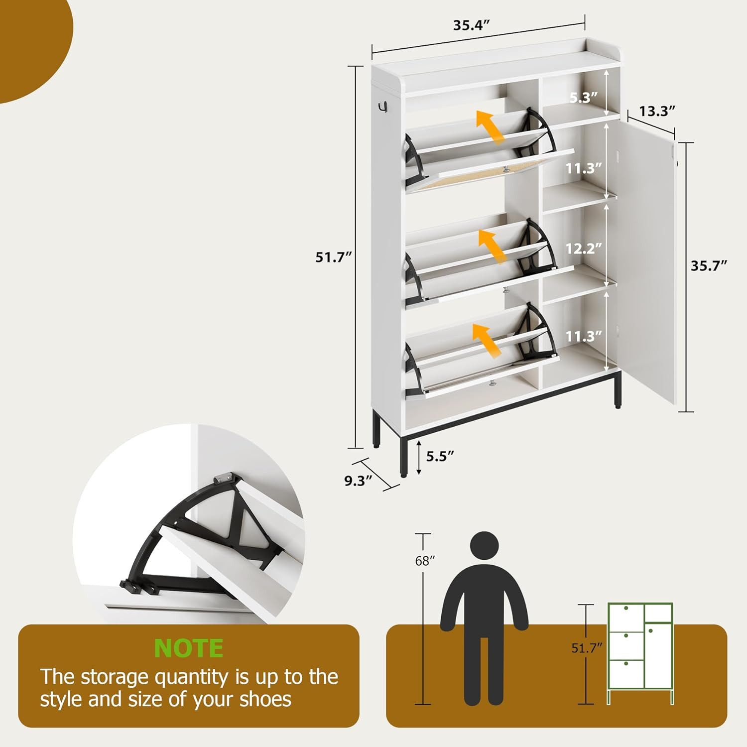 GarveeMore Schuhschrank aus Rattan mit 3 Klappschubladen und 4-stufiger Sch günstig online kaufen