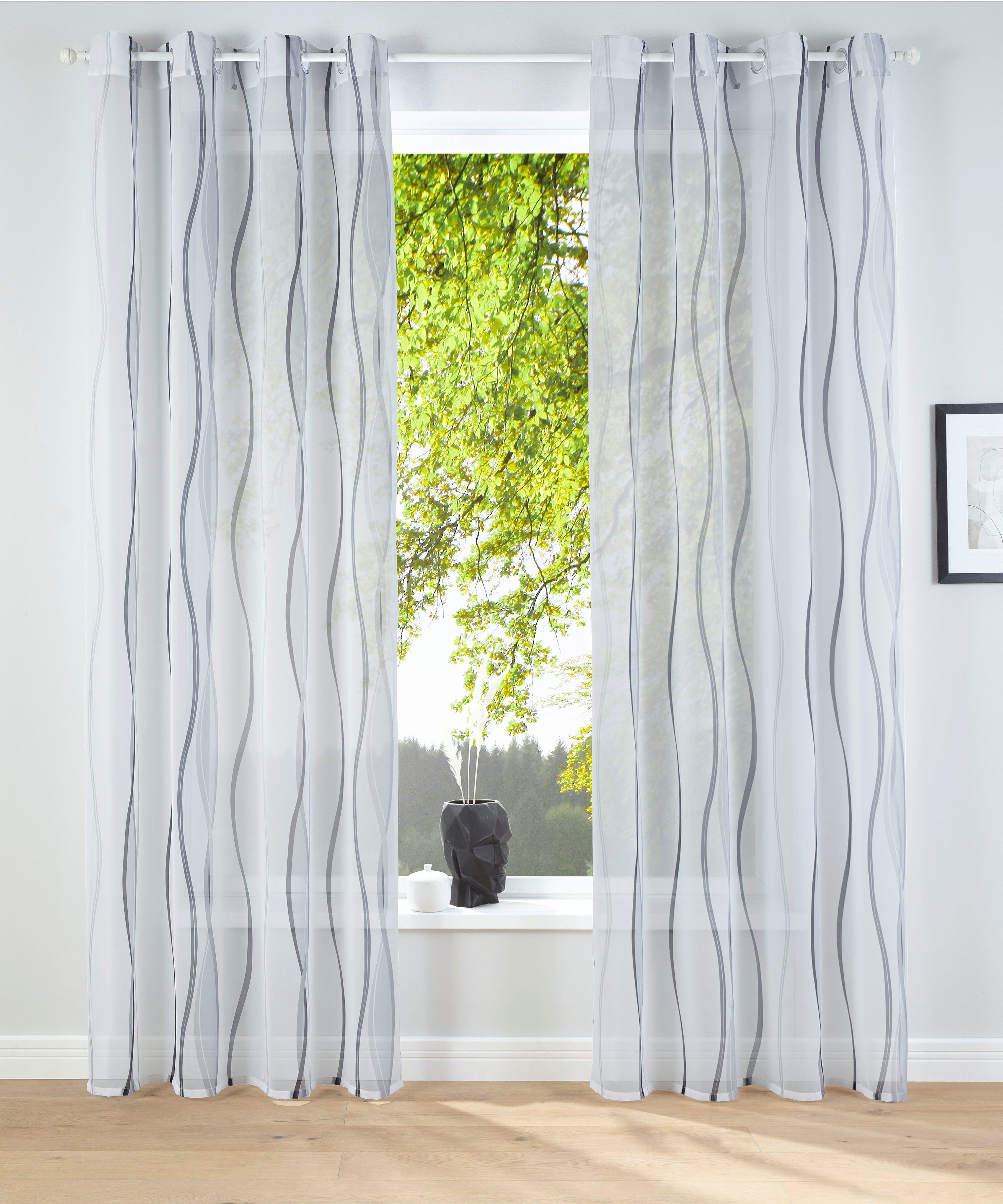 Gardine Dimona, my home, Ösen (2 St), transparent, Voile, 2-er Set, transparent, Voile, Polyester, Wellen