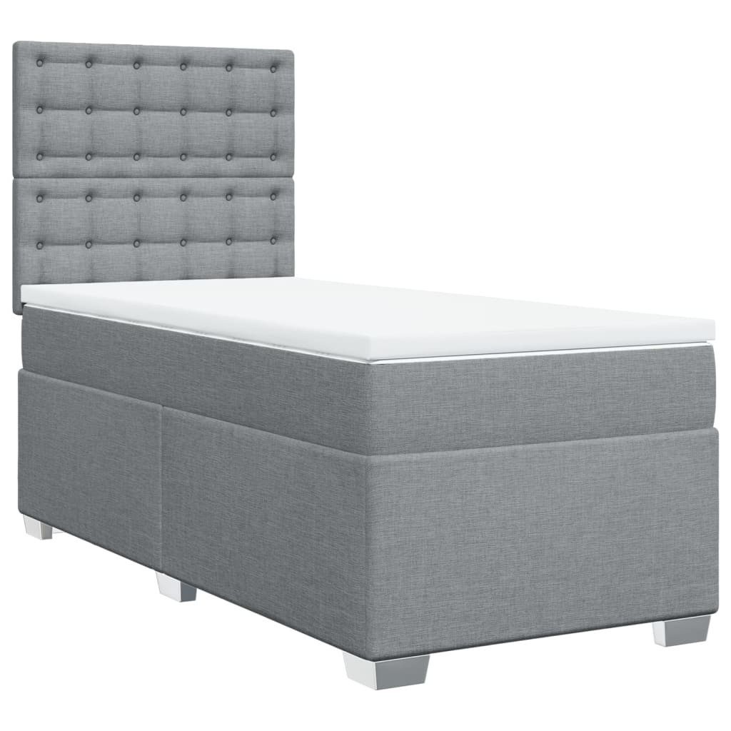 vidaXL Bett Boxspringbett mit Matratze Hellgrau 90x200 cm Stoff