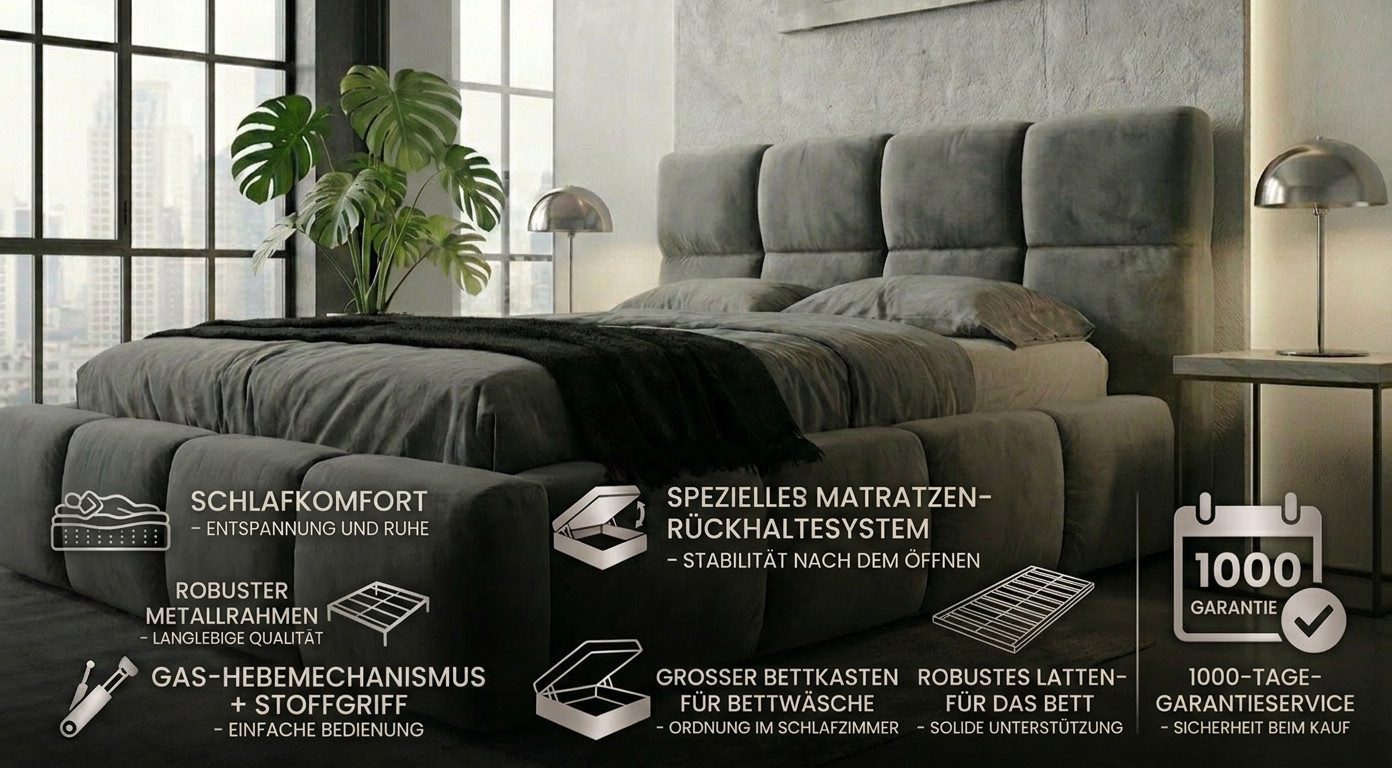 A&J MöbelLand GmbH Polsterbett IGI mit Bettkasten und Lattenrost (TOP ANGEBOT! Inklusive Bettgestell, Große Auswahl an Farben und Größen), Bettkasten und Lattenrost inklusive