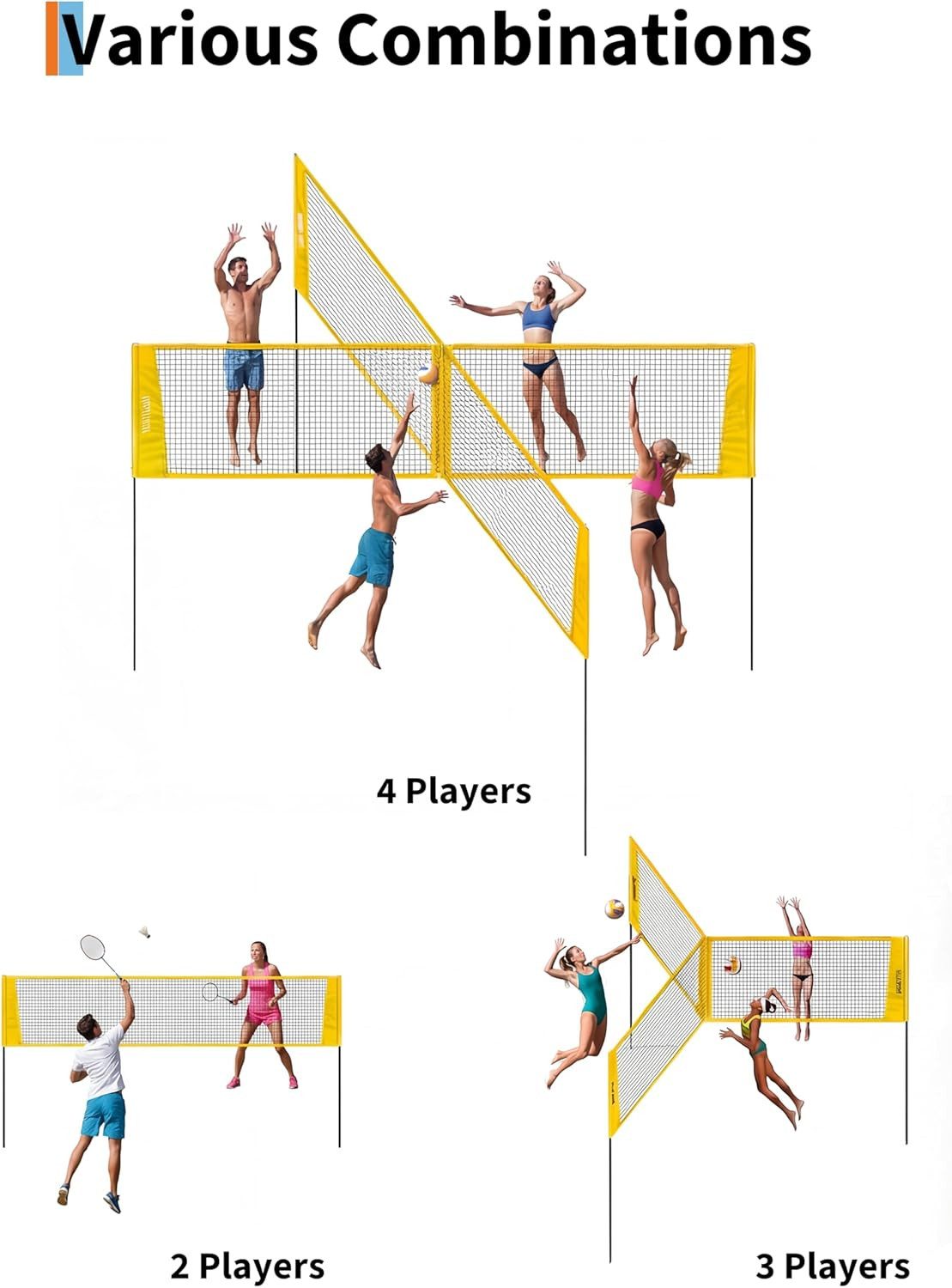 GarveeMore Volleyballnetz Volleyball Spiel-Set 426cm Beachvolleyball Netz 4 Quadratisch