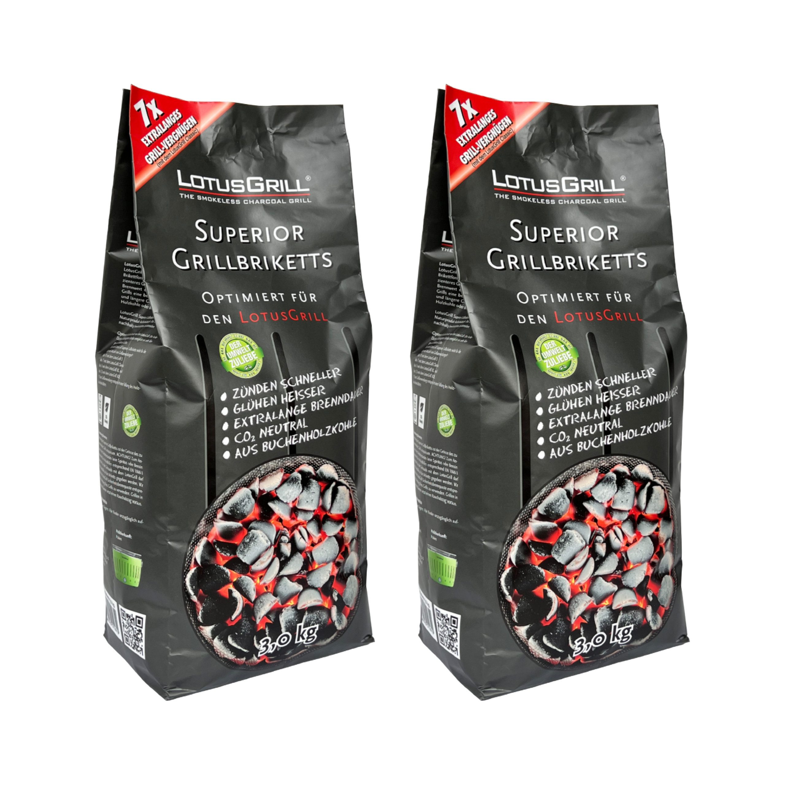 LotusGrill Grillbriketts 2x Superior Grill Briketts 3KG. CO2 neutral, lange Brenndauer