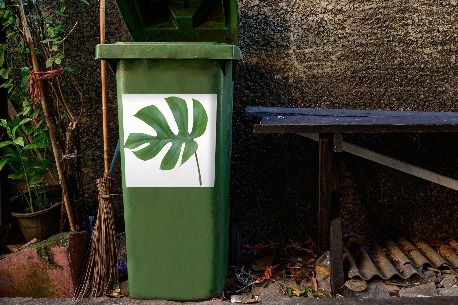 MuchoWow Wandsticker Botanisches Blatt Container, Abfalbehälter Mülleimer-aufkleber, Mülltonne, Hintergrund Sticker, St), auf (1 weißem