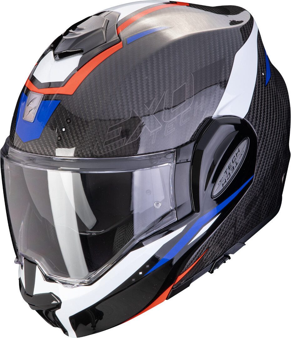 Scorpion Exo Motorradhelm Exo-Tech Evo Carbon Rover Klapphelm, vorbereitet für Kommunikationssystem,integriertes Sonnenvisier