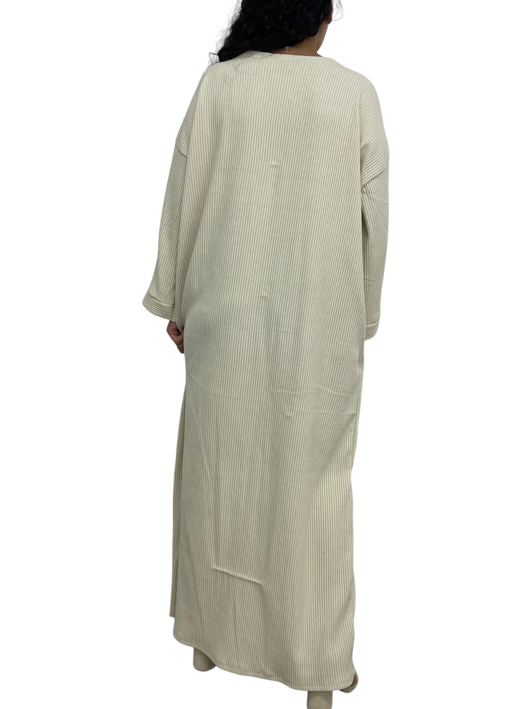 Unifarbe MISS Lang in Beige Cordkleid Abaya Style, Rundhals HELLO mit Cordkleid