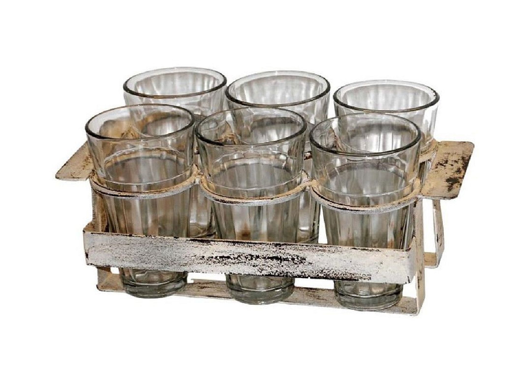 Gläser-Set Glashalter mit 6 Gläser Metall Antikweiß Trademark L 29cm D16038