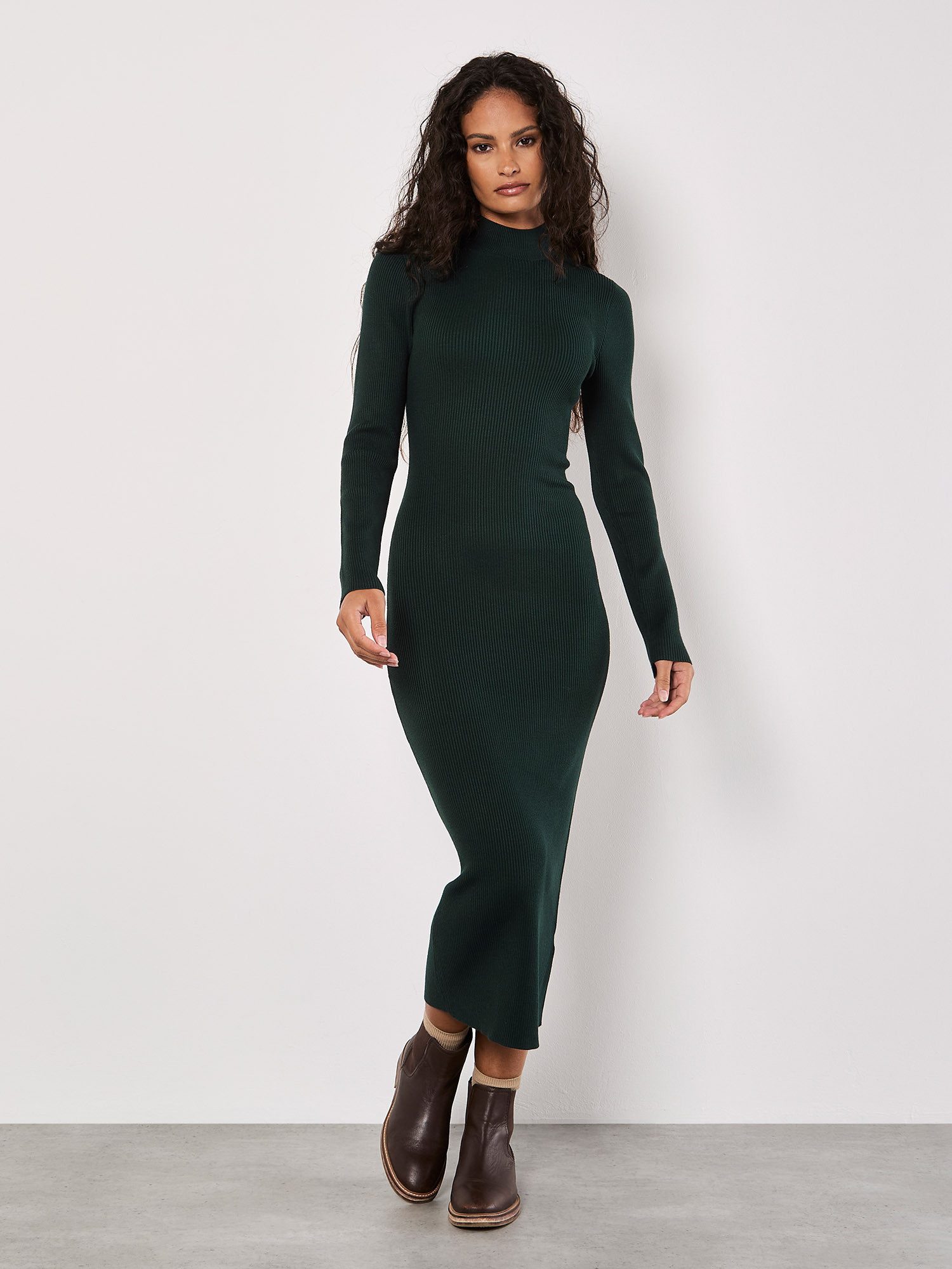 Apricot Strickkleid Midikleid aus Rippenstrick, mit günstig online kaufen