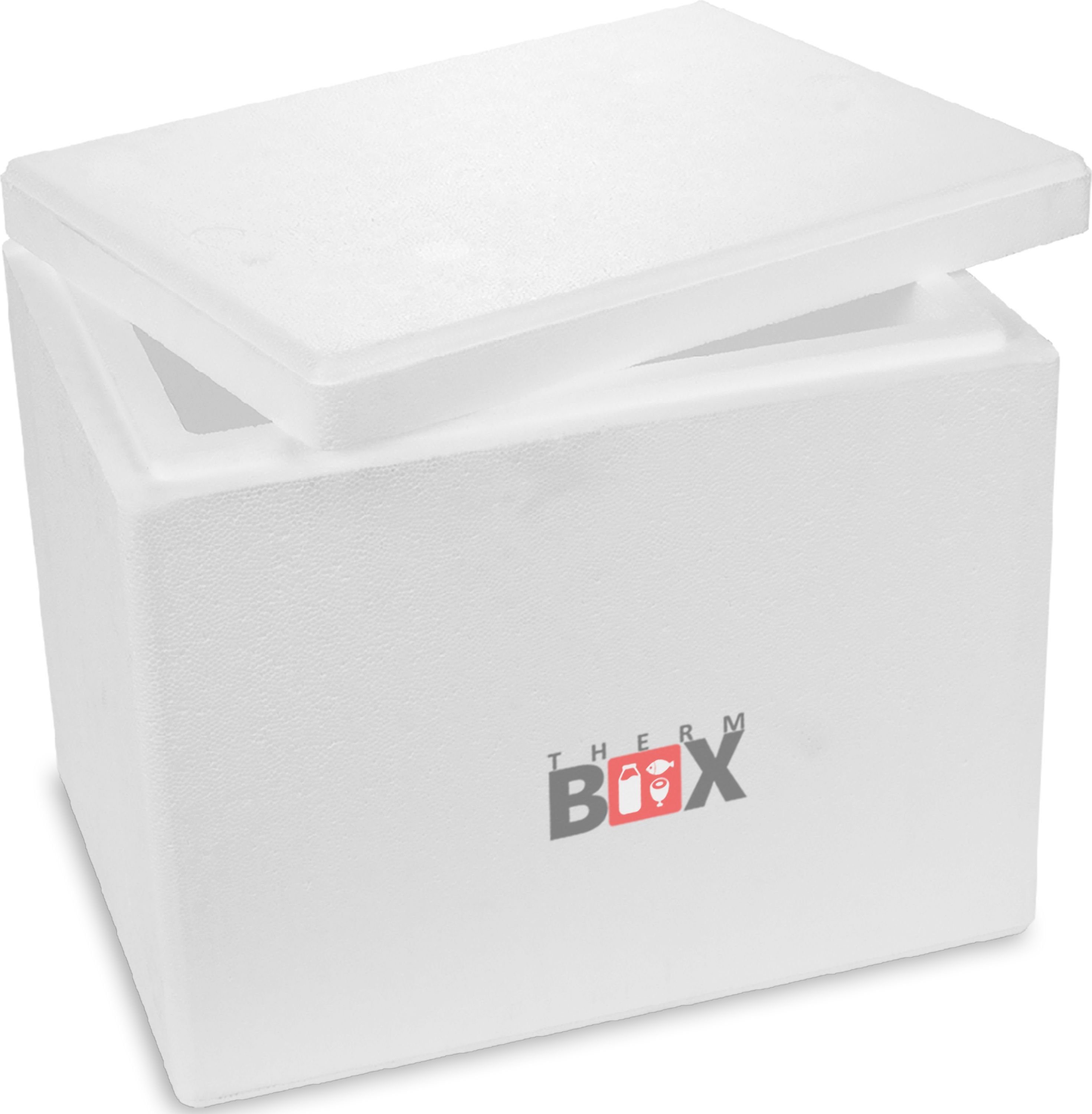 THERM-BOX Thermobehälter Styroporbox 27W Innen: 37x26x29cm Wand: 4cm 27,9 Liter, Styropor-Verdichtet, (1, 0-tlg., Box mit Deckel im Karton), Isolierbox Thermobox Kühlbox Warmhaltebox Wiederverwendbar