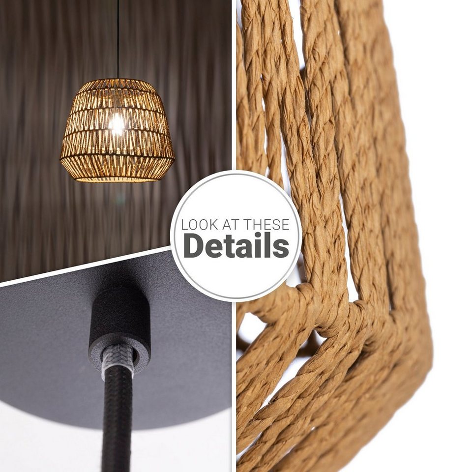 Paco Home Pendelleuchte POMI, ohne Leuchtmittel, Pendelleuchte Korb Lampe  Esszimmerlampe Rattan Papier Boho E27