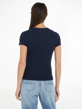Tommy Jeans T-Shirt Slim Essential Rib Shirt, Rippshirt Rundhalsshirt mit Logostickerei