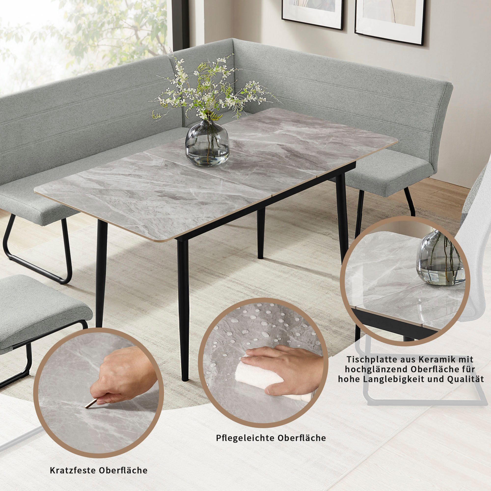 OTTO home Eckbankgruppe Stevian, (Set, 4-tlg., 1 ausziehbarer Esstisch + 1 günstig online kaufen