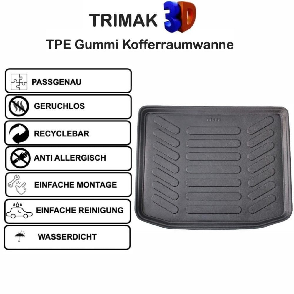 Trimak Passform-Fußmatten Oder Kofferraumwanne Oder Set kompatibel mit Mitsubishi ASX, Mitsubishi ASX 1. Gen. 2010-2022 Kofferraummatte TPE Antirutschmatte