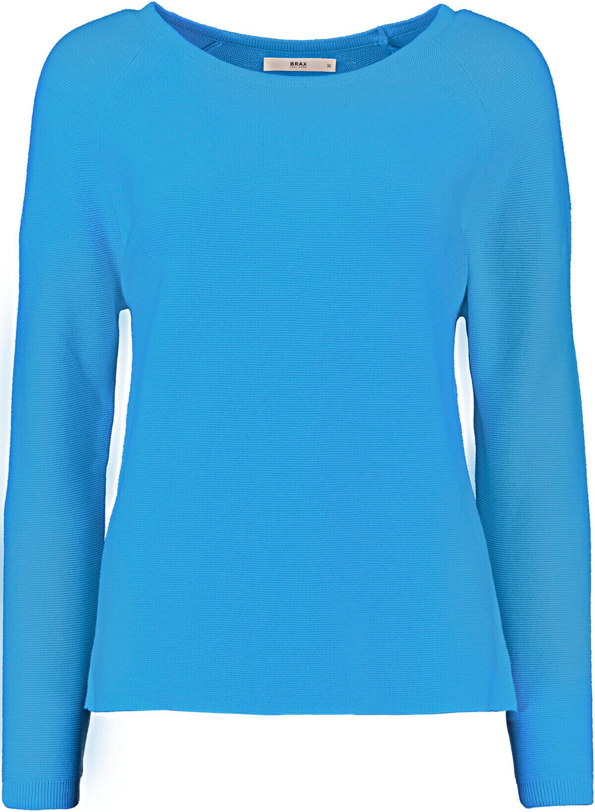 Strickpullover BRAX Pullover Lesley blau im trendigen Linksstrick