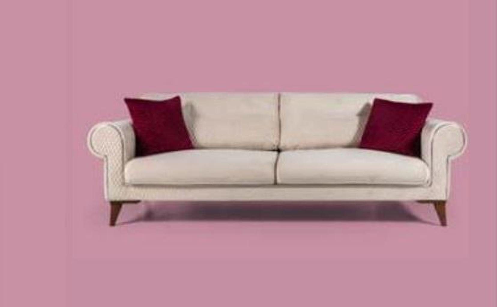 Dreisitzer Stoff Sofa, Couch Sofa Sitzer große Polster beige Sofa JVmoebel 3