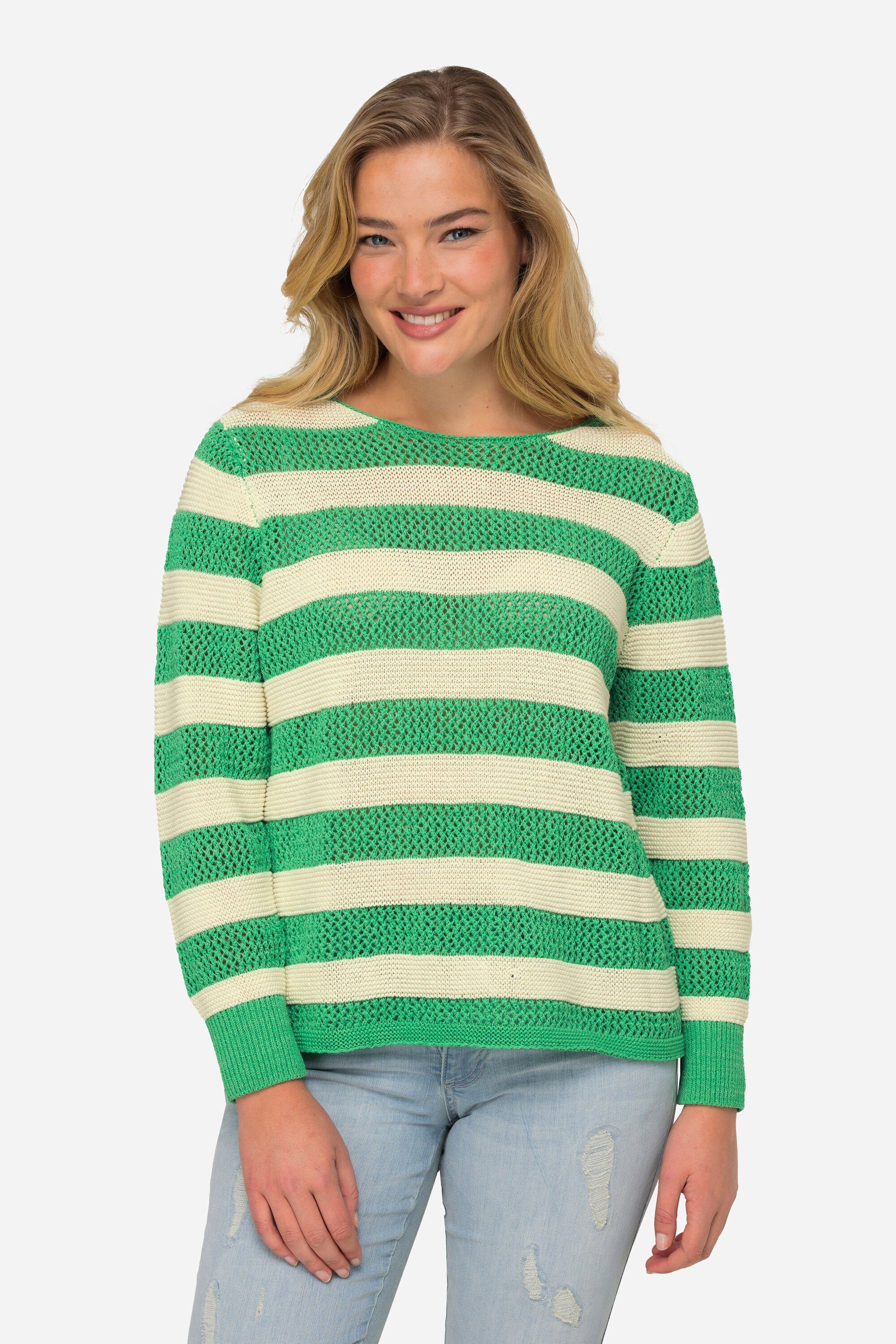 Strickpullover Pullover Ringel Strukturmix Rundhals Langarm