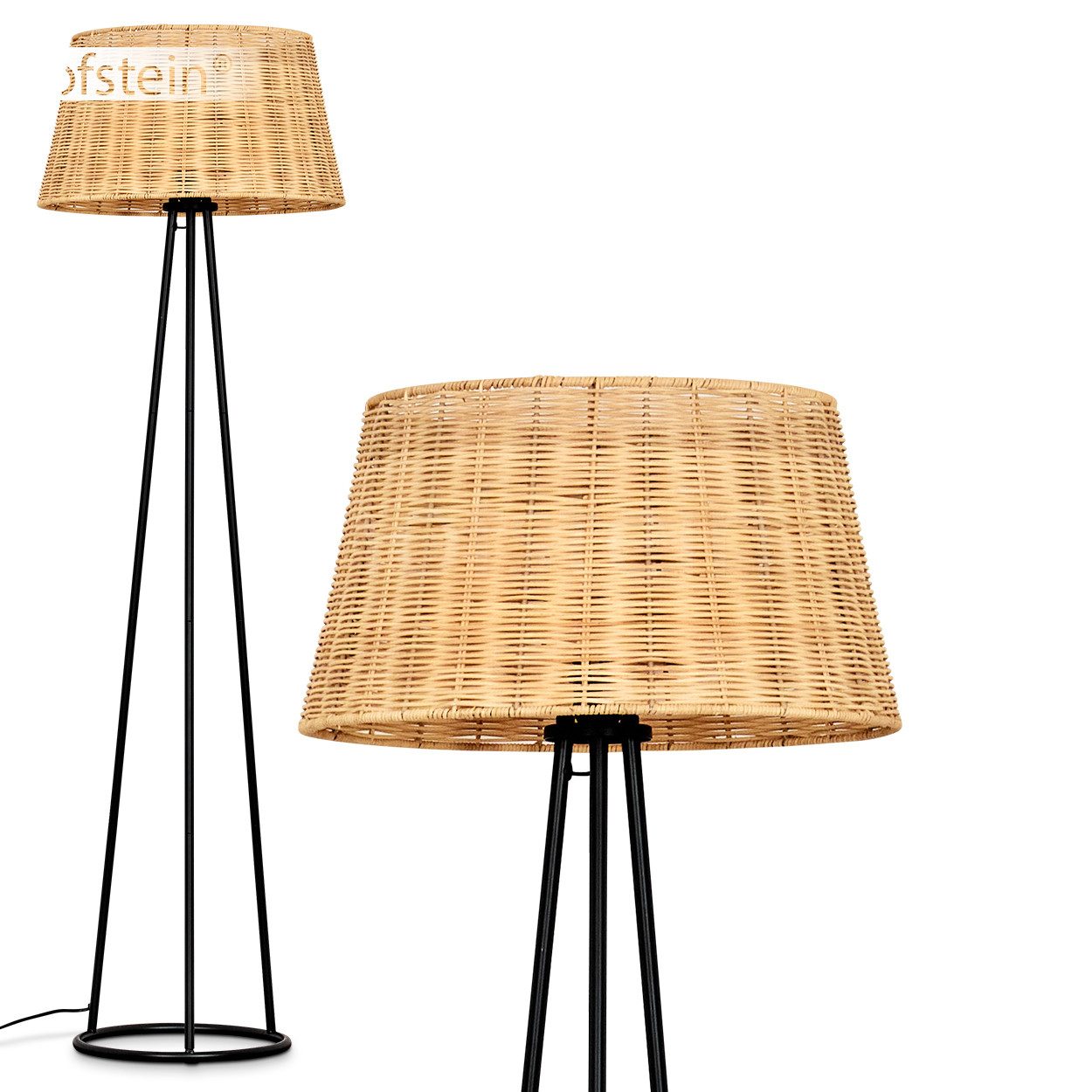 Stehlampe Stehlampe aus Metall/Korbgeflecht in Schwarz/Beige