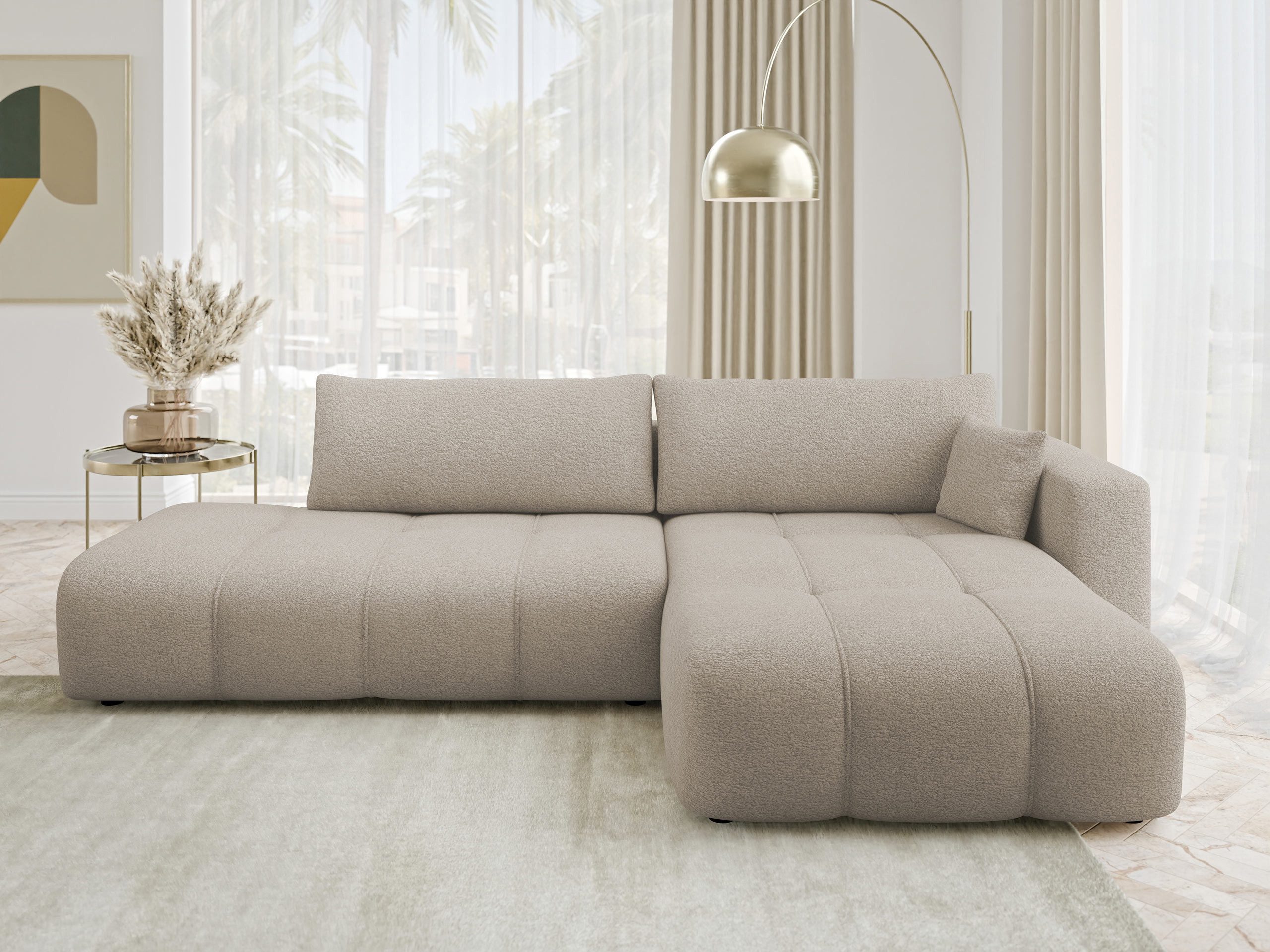 MIRJAN24 Ecksofa Fetrinu O, mit Schlaffunktion und Bettkasten, 262x145x82 cm, Kissen mit Reißverschluss