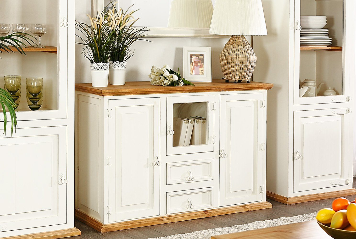 1a Direktimport Sideboard Mexico Möbel Sideboard Kommode Schrank - Pinie weiß - Landhausstil