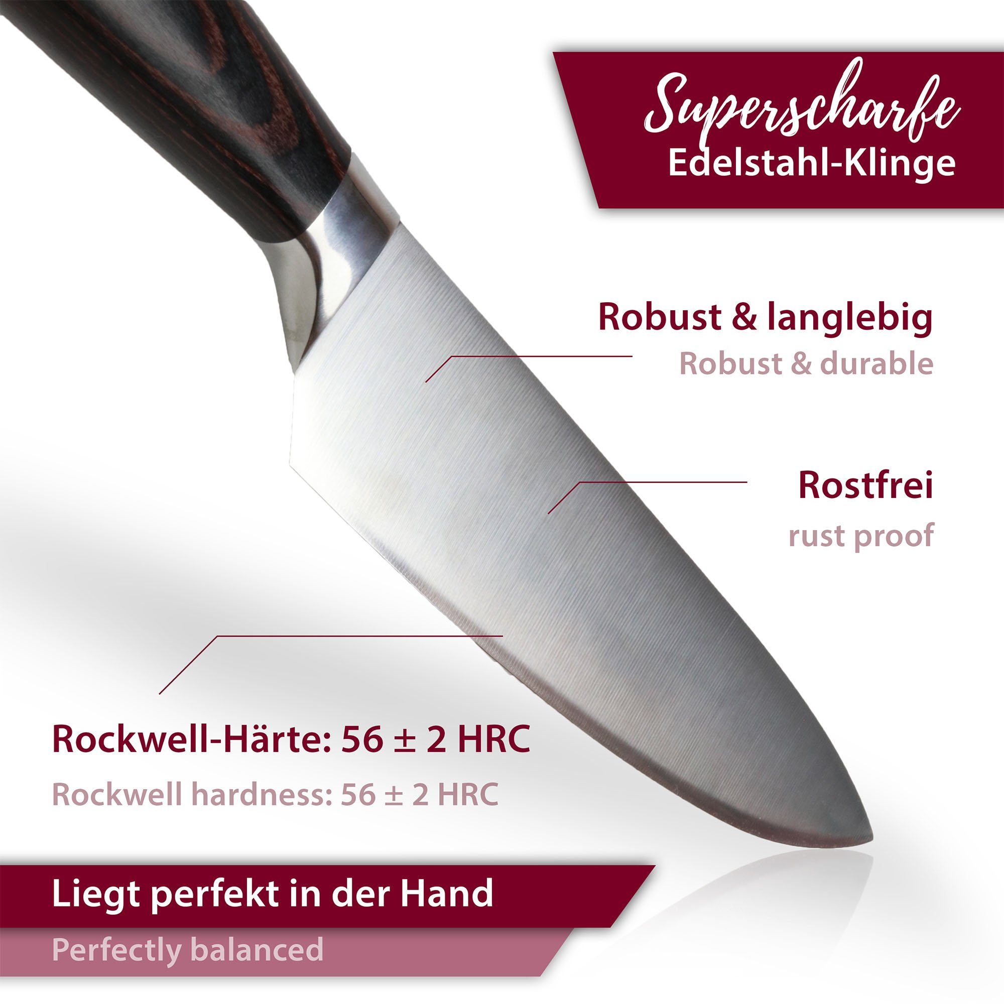 Klinge Edelstahl - rostfreier Pakkaholz & extra scharfer mit Universalküchenmesser Griff natumo