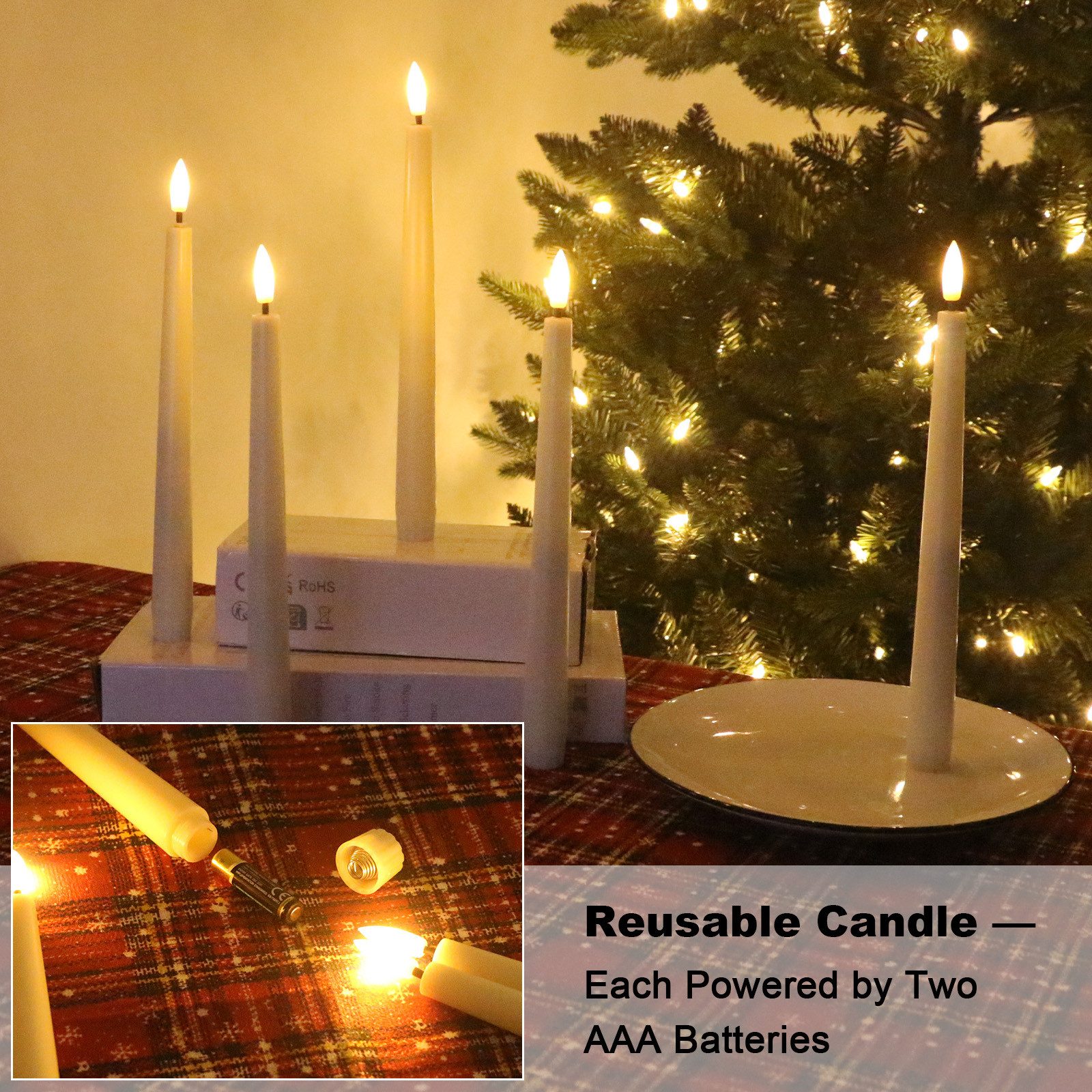 kisidus LED-Kerze LED Stabkerzen mit Fernbedienung (Flammenlose Tafelkerzen mit Timerfunktion, 6-tlg., 3D Docht), Tropffreie Tafelkerzen für Zimmer Deko, Hochzeit und Party Warmweiß