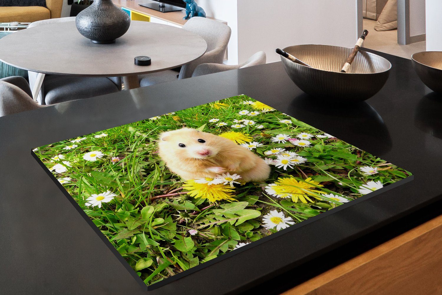 MuchoWow Herdblende-/Abdeckplatte Hamster tlg), cm, 70x52 Blumen, Arbeitsfläche zwischen nutzbar, (1 Mobile Ceranfeldabdeckung Vinyl