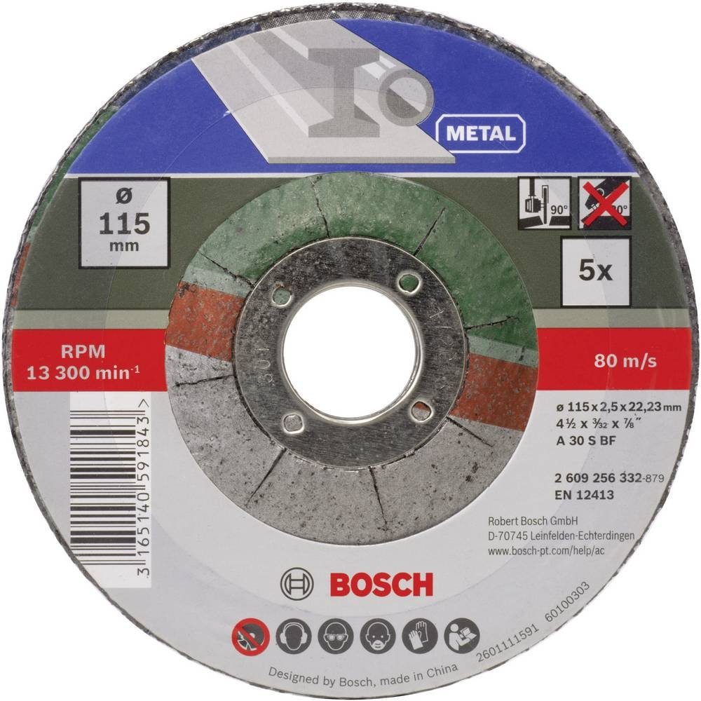 Bosch Professional BOSCH Trennscheibe 5tlg. Trennscheiben-Set gekröpft für Metall D 115 | Trennscheiben