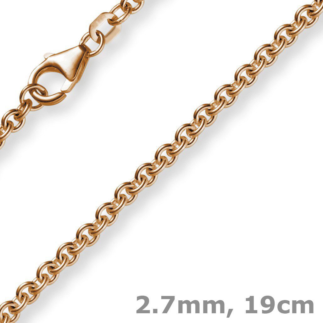 Schmuck Krone Goldarmband 2,7mm Armband Rundankerkette, 750 Rotgold, 19cm, Gold 750