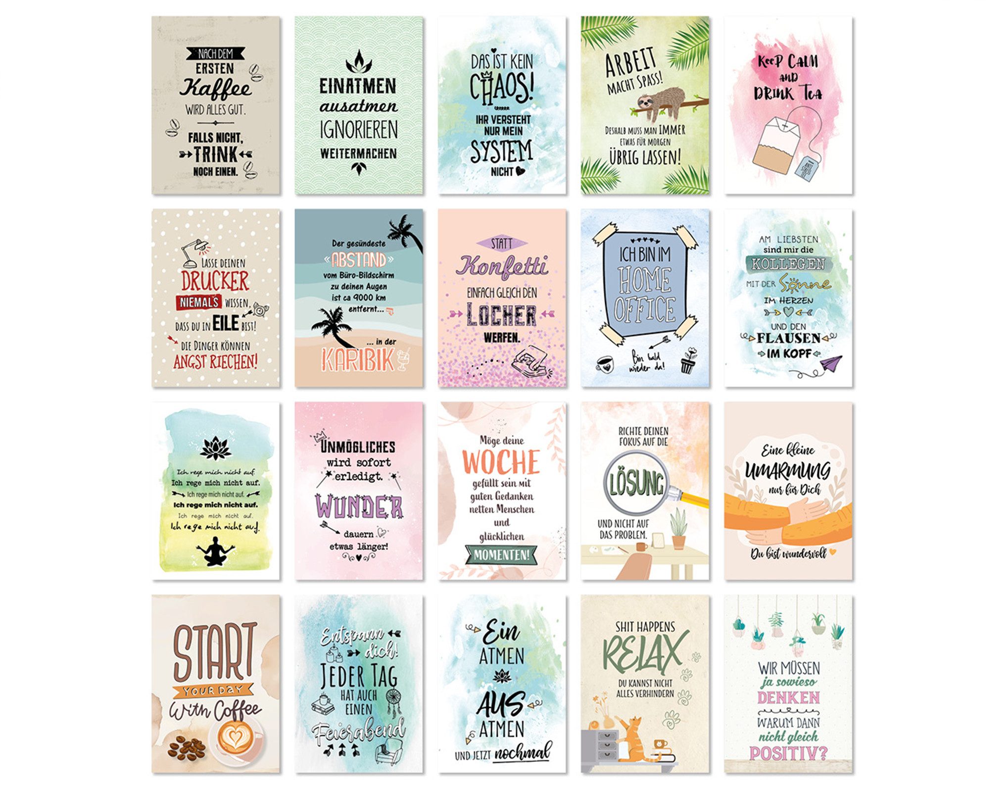 TypeStoff Grußkarten TypeStoff 20er Postkarten-Spar-Set DIN A6 – 20 Sprüchen & Motive
