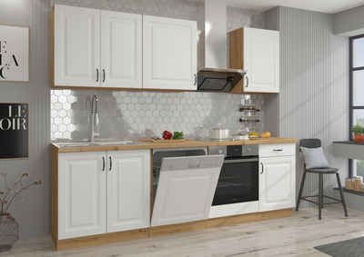 Küchen-Preisbombe Küchenzeile Stilo Weiß + Eiche Artisan Basic 250 cm Küche Küchenblock Einbauküche