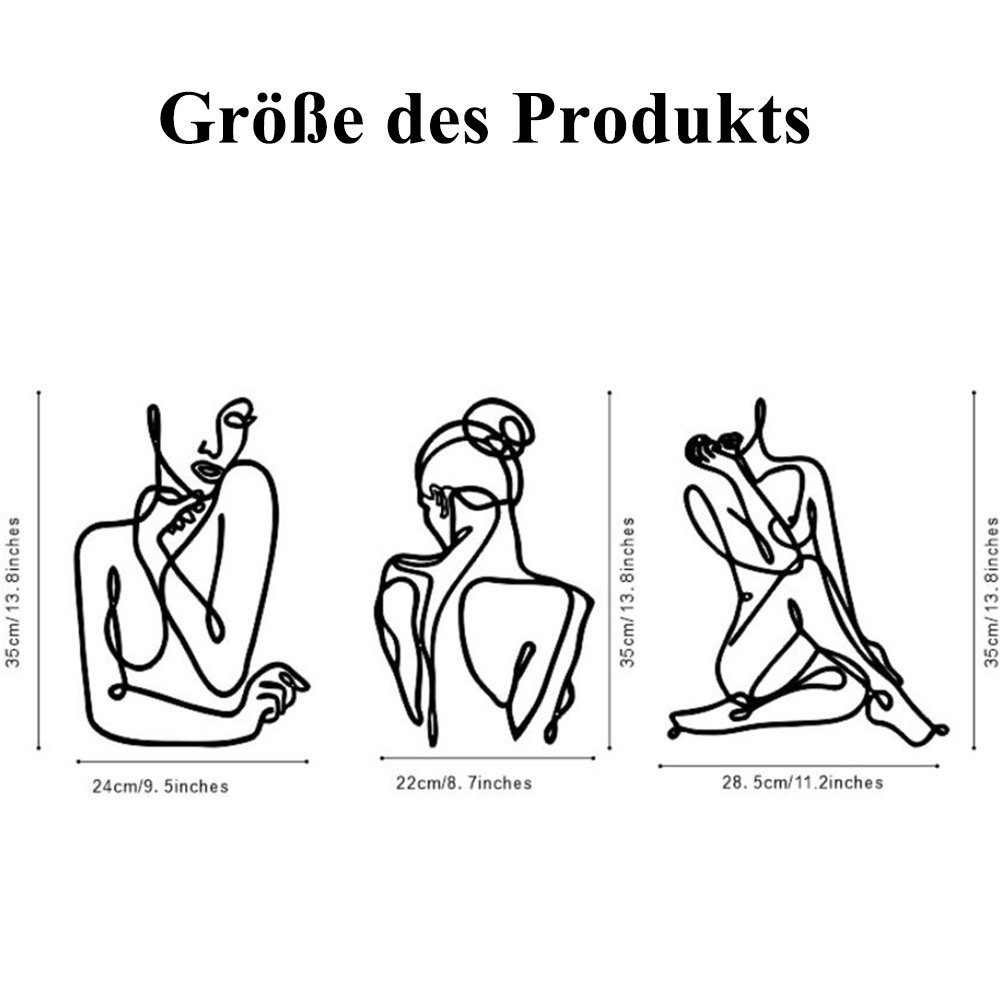Wandkunst 3 Metall Einzeilige Wanddekoration,Schwarze St) NUODWELL Stück Wanddekoobjekt (3 Metall