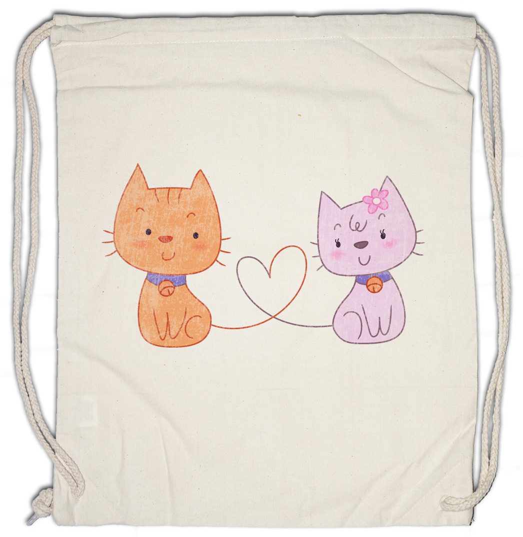Urban Backwoods Turnbeutel Cat Cartoon Love Turnbeutel Cats Katze Katzen Love Liebe Comic Kitty (1-tlg), Kitten Meow Gesicht Sweet