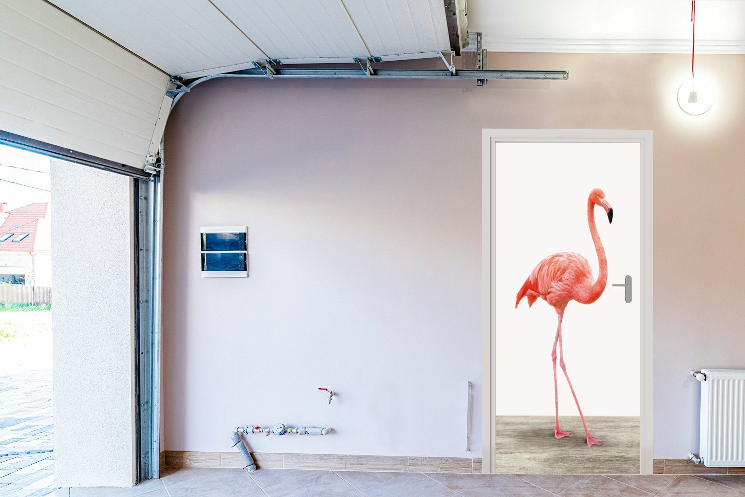 Kind, bedruckt, Rosa St), - Jungen - für Matt, Mädchen MuchoWow - Flamingo Türaufkleber, (1 Fototapete Türtapete Tür, - 75x205 Vogel - cm