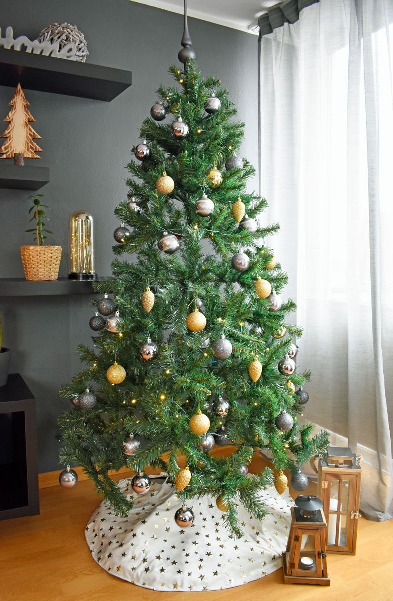Weihnachtsbaum Ø Baumteppich / 90cm Tannenbaumdecke JACK Sterne Unterlage Beige Weihnachtsbaumdecke Rund Christbaumdecke Baumrock, Kuschlige Decke Weihnachtsbaumdecke