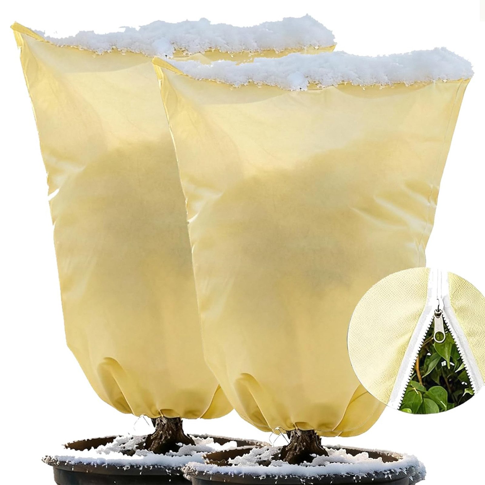 STILVORA Winterschutzvlies Schutzhaube mit 2 Packungen Winterabdeckung Kübelpflanzensack, (mit Reißverschluss und Kordelzug für Gemüse und Kübelpflanzen, 2-St., Atmungsaktive Überwinterungshaube aus Vliesstoff), Schutz vor Kälte Wind Schnee Tieren und intensiver Sonneneinstrahlung