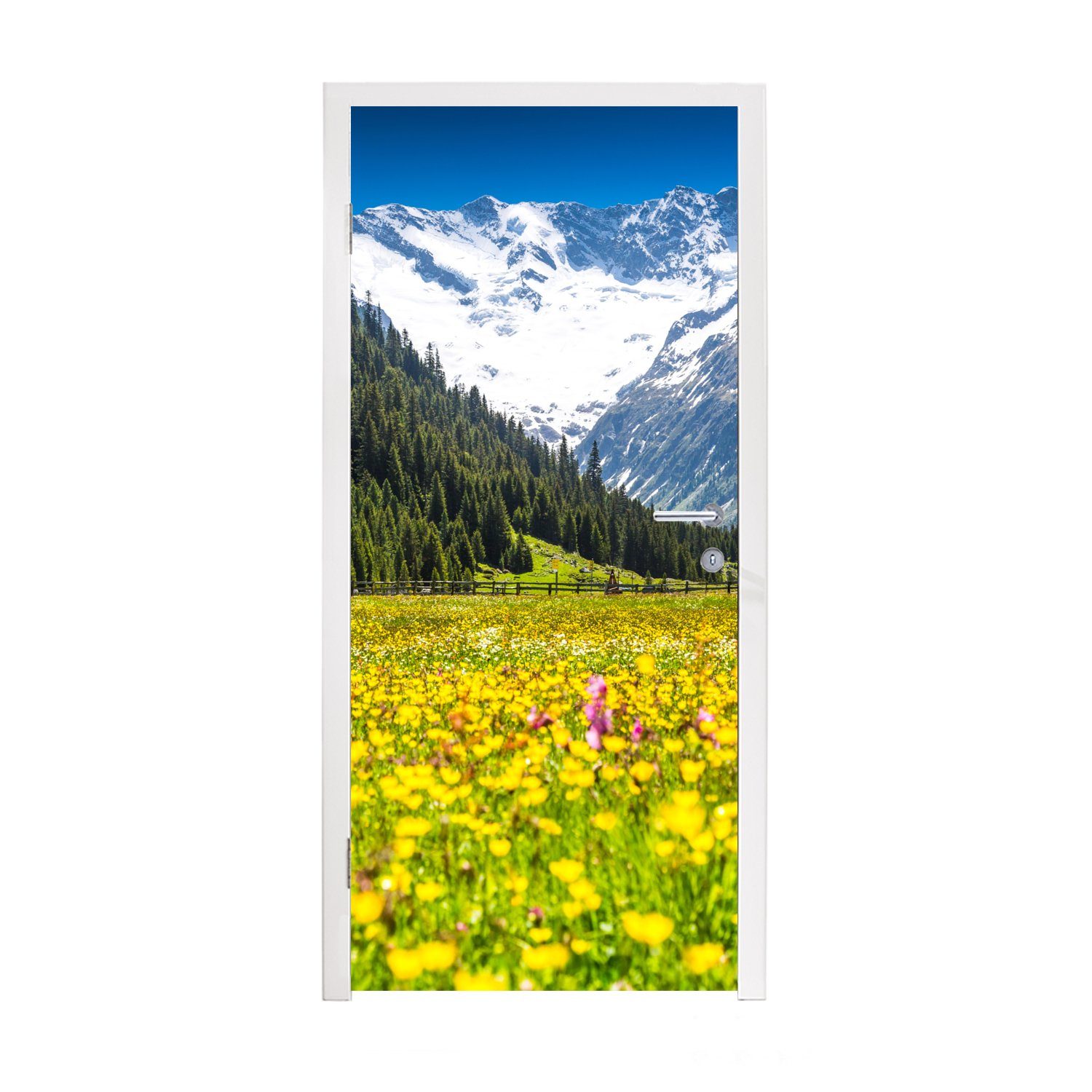 MuchoWow Türtapete Blumen - Mons - Gelb, Matt, bedruckt, (1 St), Fototapete für Tür, Türaufkleber, 75x205 cm