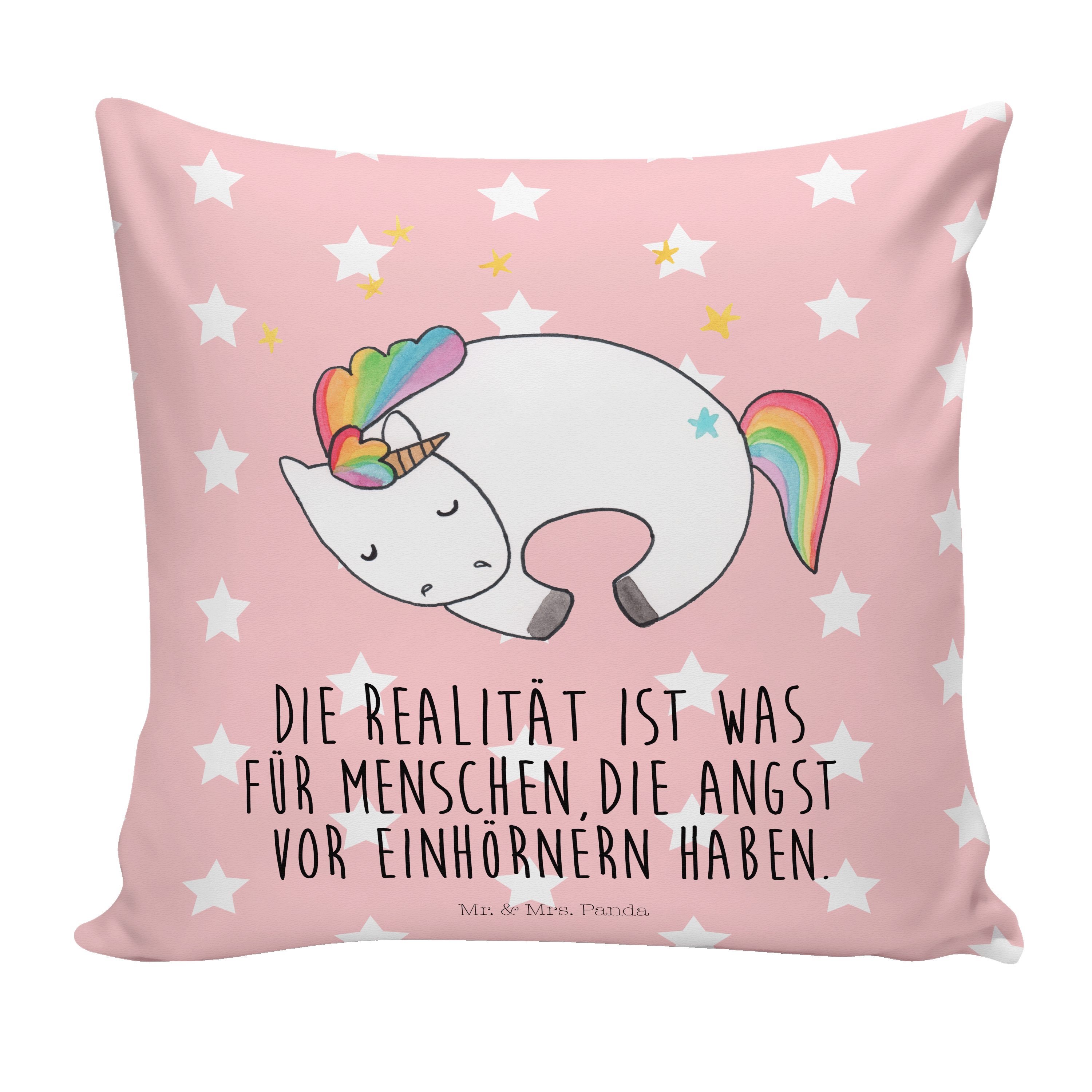 Panda & Geschenk, Mrs. Nacht Einhorn - Kopfkissen, Dekokissen Pastell unicorn, Rot - Freundin Mr.