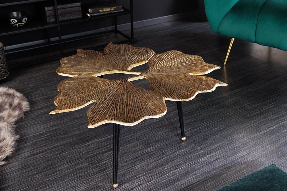 riess-ambiente Couchtisch GINKGO LEAFS 75cm gold / schwarz (Einzelartikel, 1-St), Wohnzimmer · Metall · Handarbeit · Unikat · Boho