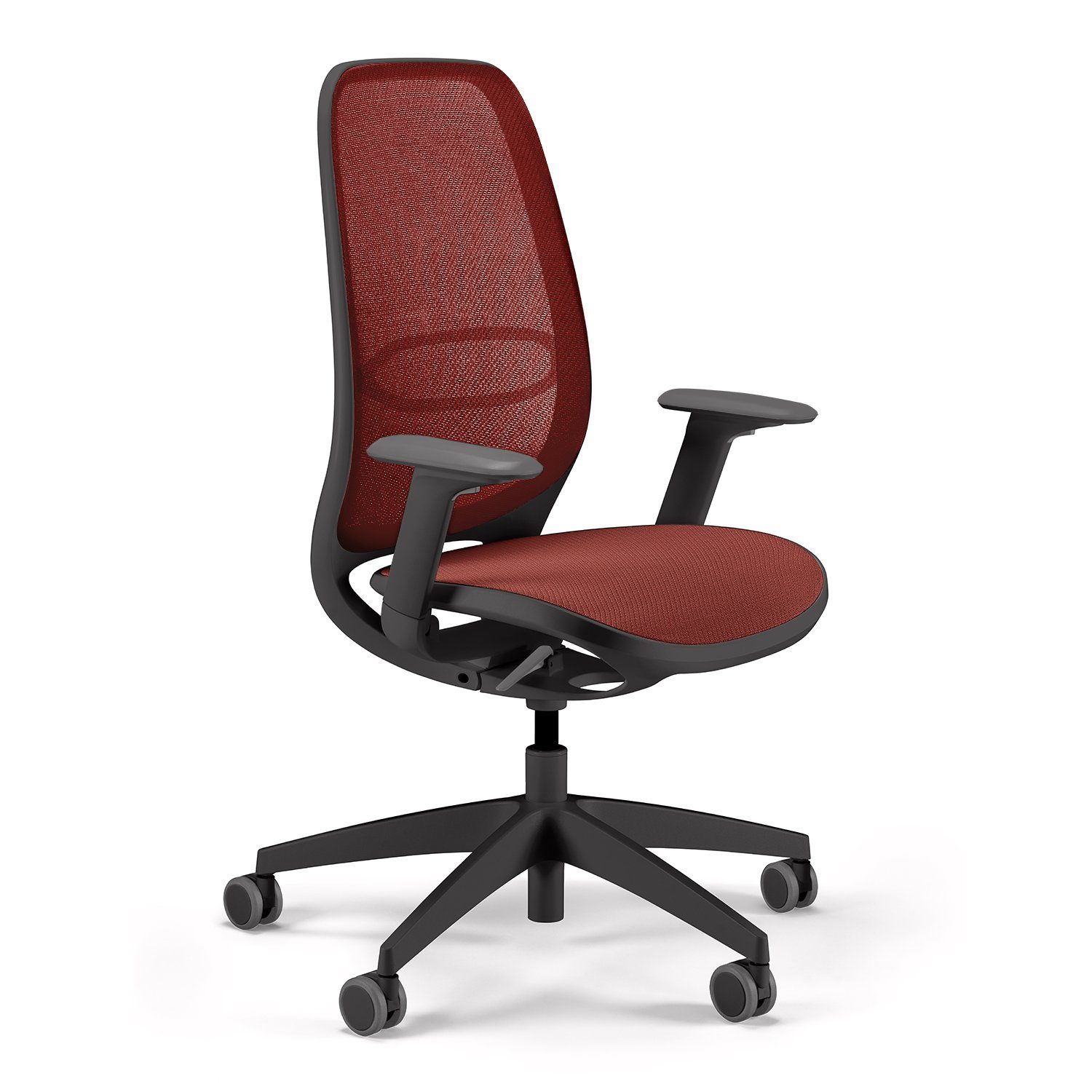 sedus Drehstuhl se:air: Bürostuhl aus Netzmembran mit Mulitfunktionsarmlehnen, (automatischer Gewichtsanpassung und Lordosenstütze, Zeitloses und filigranes Design) rot | schwarz