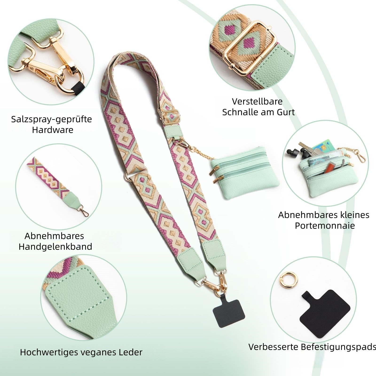 FOUORTUNATE-BEE Handykette Verstellbarer Handy- und Schultergurt, Crossbody- und Handgelenkband, Ersatz-Trageriemen für Damen Handtaschen, kleine Taschen Geldbö – Bild 4 von 5