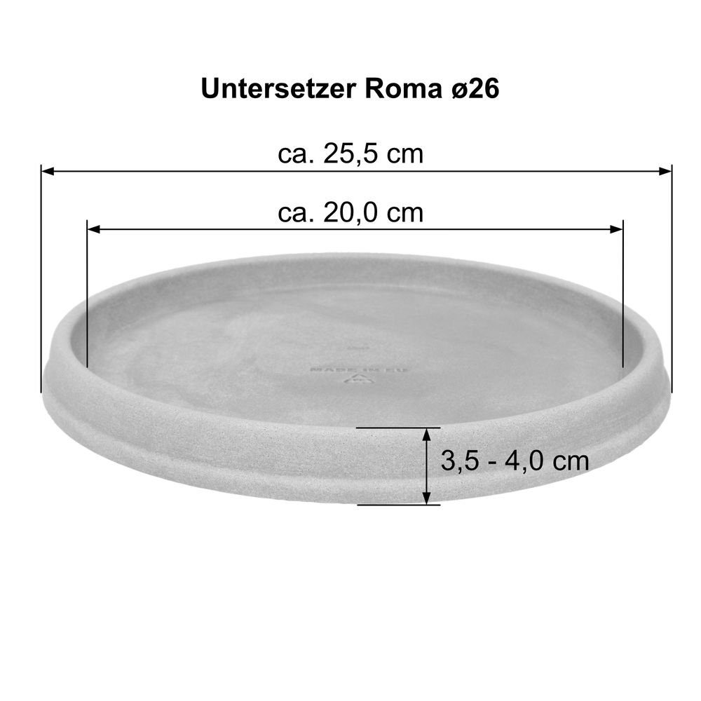 Roma frost- cm, Grau, Pflanzkübel Kunststoff Untersetzer ø26 Heimwerkercenter wetterfest aus UV-beständigem MePla und