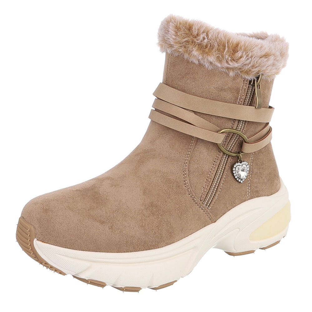 Ital-Design Damen Winterboot mit Reißverschluss und Futter Snowboots (92497410) Keilabsatz/Wedge Stiefeletten in Hellbraun