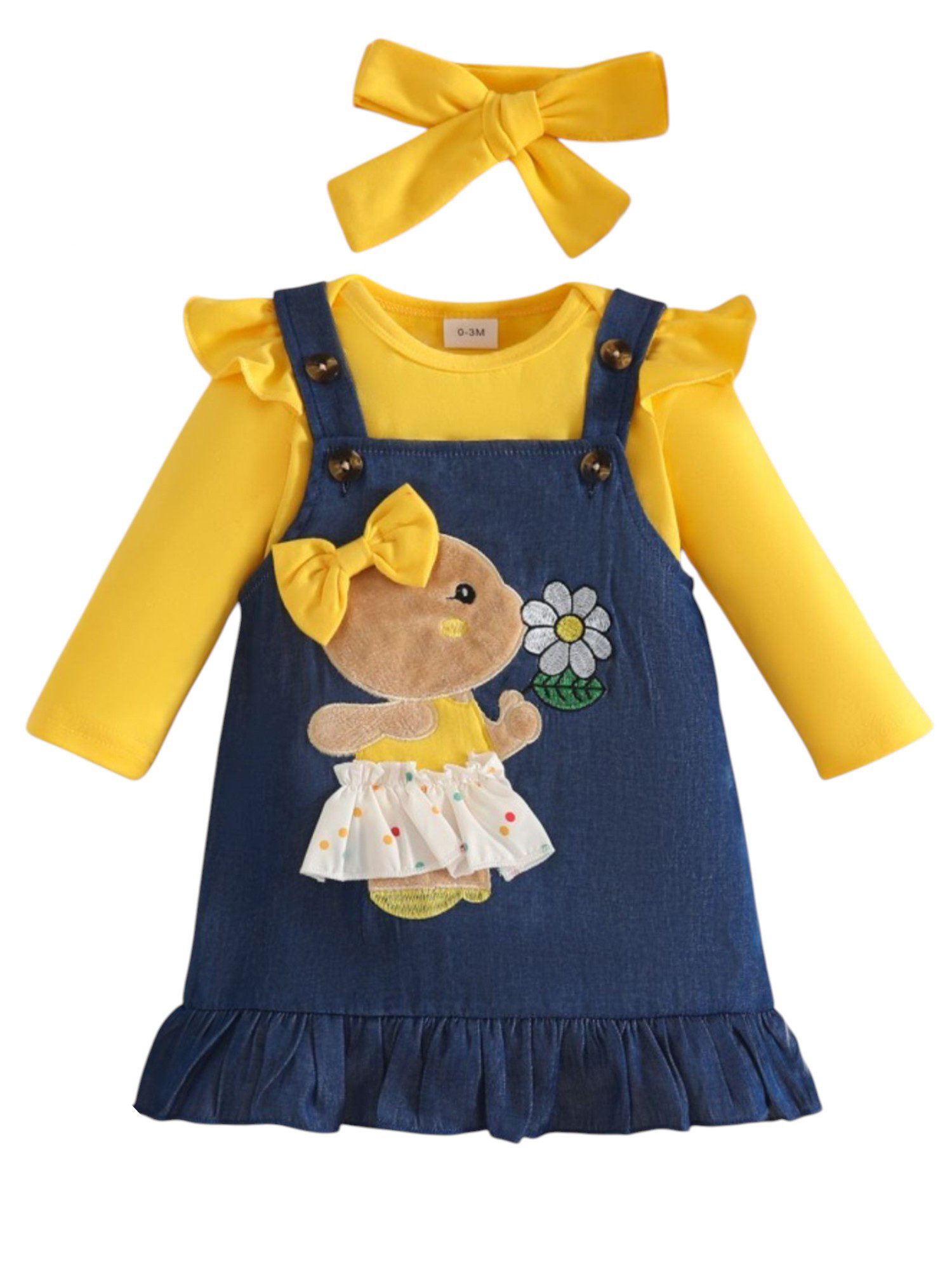Gluckids Strampler Baby Mädchen Strampler Set, Tierdruck Bodys + Trägerkleid + Stirnband (3-tlg) Baumwoll Bodysuit für Neugeborene, Kurzarm Baby-Set, Sommer & Herbst