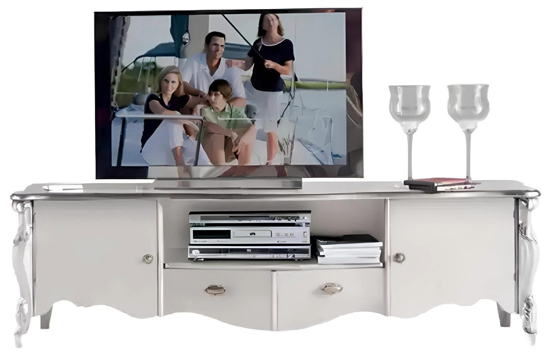 Xlmoebel TV-Schrank TV-Lowboard in Weiß mit Holzdesign und Stauraum für Multimedia-Geräte (1-St., TV-Ständer) Hergestellt in Europa