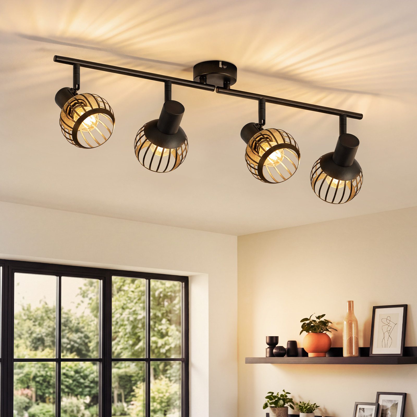 Nettlife Deckenstrahler 1/2/3flammig Schwarz Retro E14 Wandlampe Industrie Deckenspot, ohne Leuchtmittel, Käfiglampe aus Metall Wandspot …