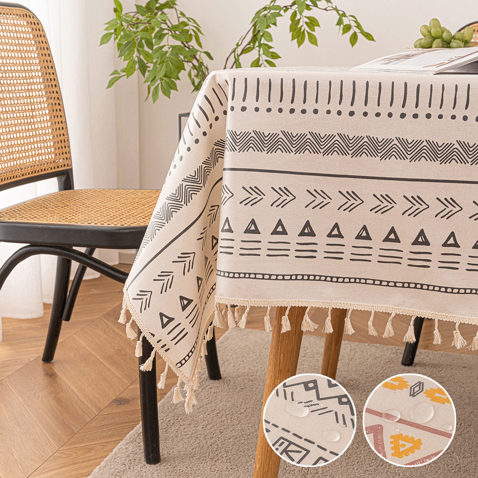 Sunicol Tischdecke Leinenoptik Tischdecke mit böhmischer Quaste, Wasserdich günstig online kaufen