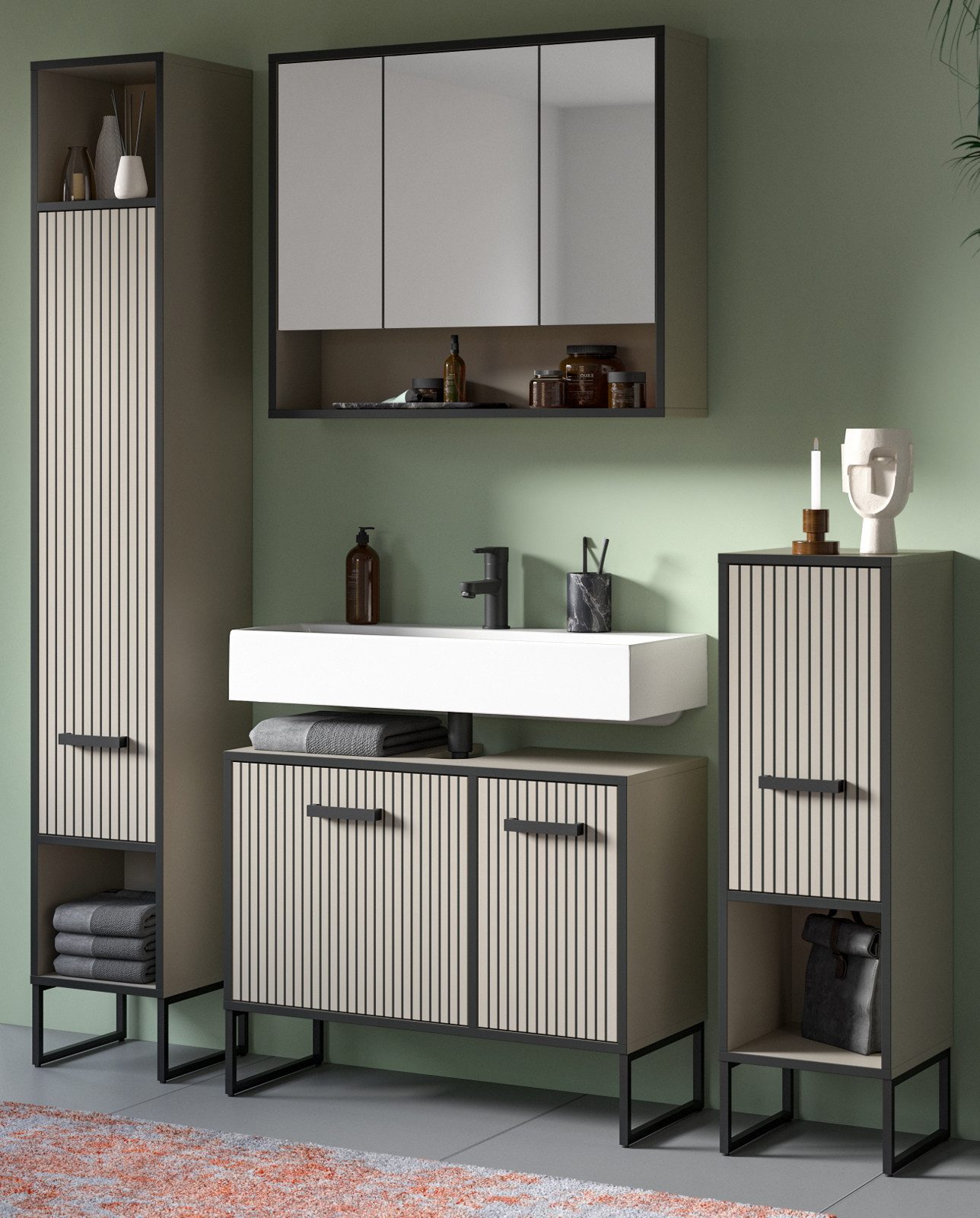 Inn.Furn Badmöbel-Set Scana, (Badezimmer in Sand und schwarz, Komplett-Set günstig online kaufen