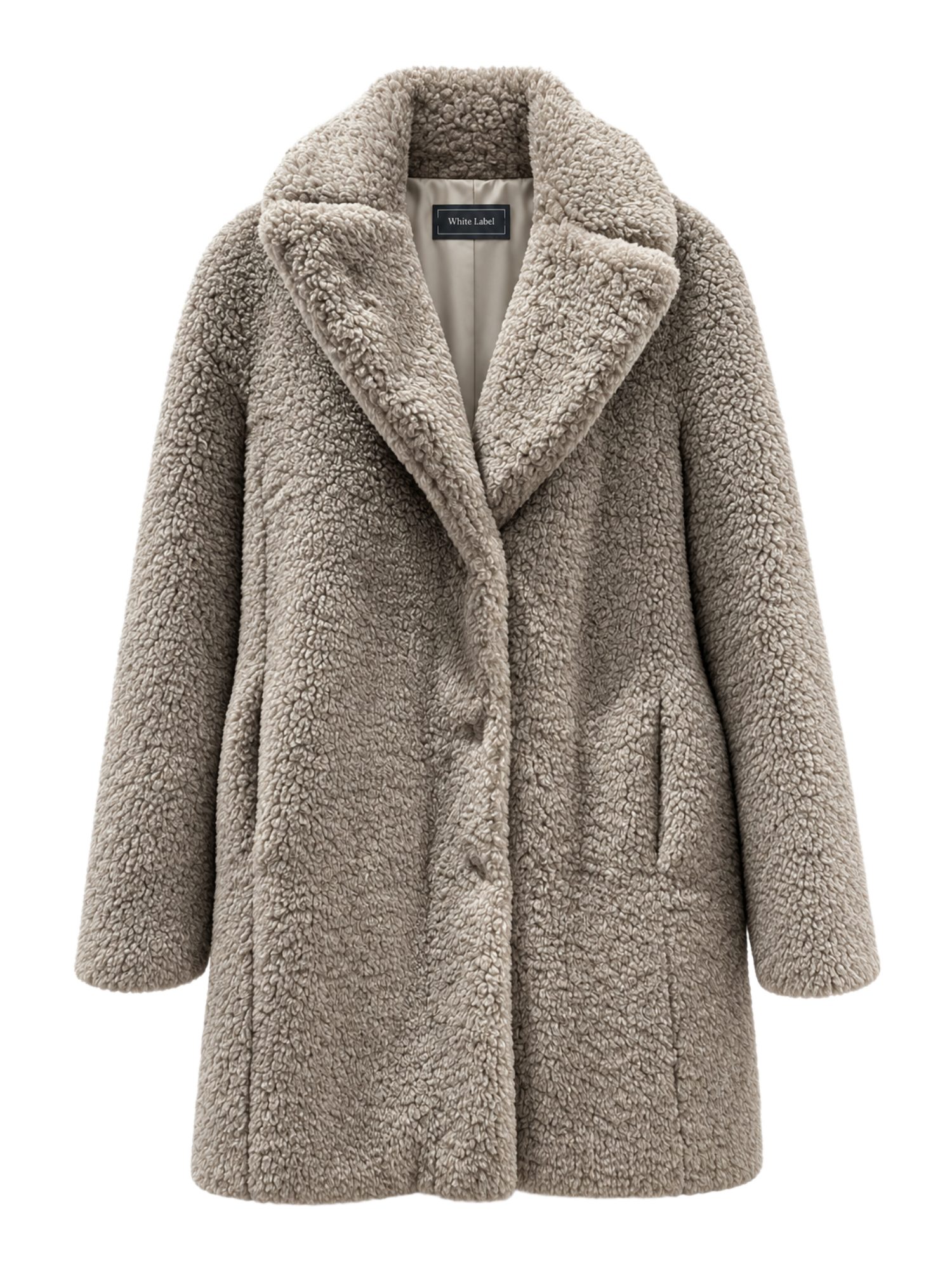 White Label Fellimitatmantel natur,Outdoor,Polyester,Strukturiert,Reverskragen,Langarm,Regular Fit