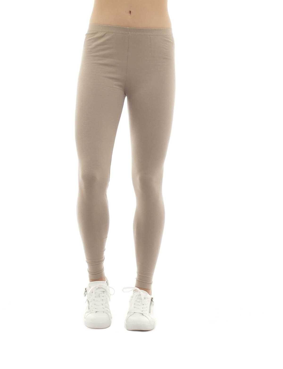 F&K-Mode Leggings Damen gummi Leggings Hose lang Baumwolle beige