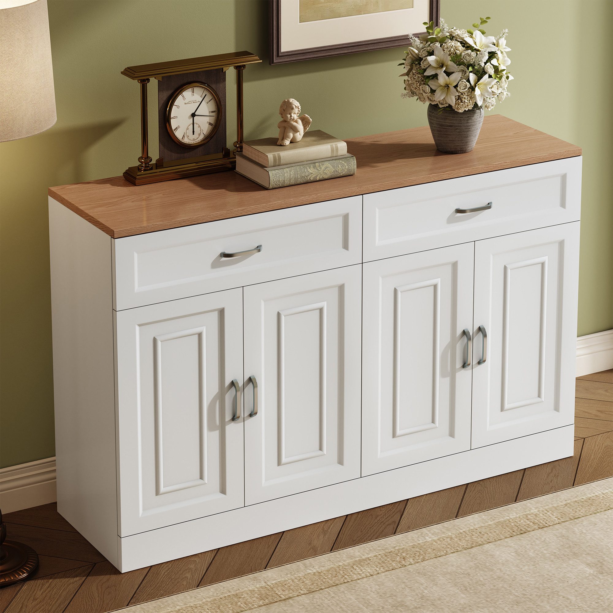 STILVORA Sideboard mit Schuladen,Beistellschrank Aufbewahrungsschrank mit Regalen (Kommode, Anrichte, Esszimmerschrank, 1 St., 120 x 35 x 80,5 cm), mit Regalen, Rebounder